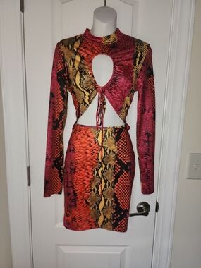 Women’s Pink & Orange Snake-Print Cutout Bodycon Dress